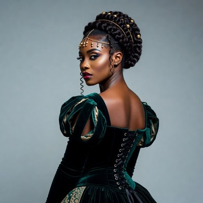 African woman in green velvet gown