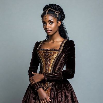 African-American woman in velvet Renaissance gown