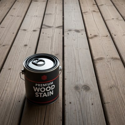 Premium Wood Stain Can on Deck
