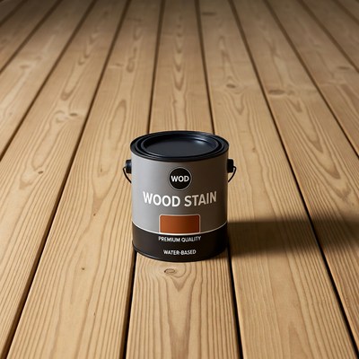 Wood Stain Can on Wooden Floor