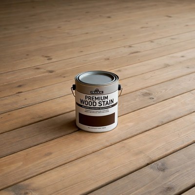 Premium Wood Stain Can on Floor