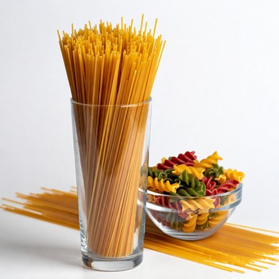 Spaghetti and Fusilli Pasta in Glass Containers