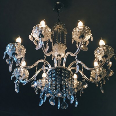 Crystal Chandelier with Lit Bulbs