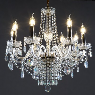 Crystal Chandelier with Lit Candles