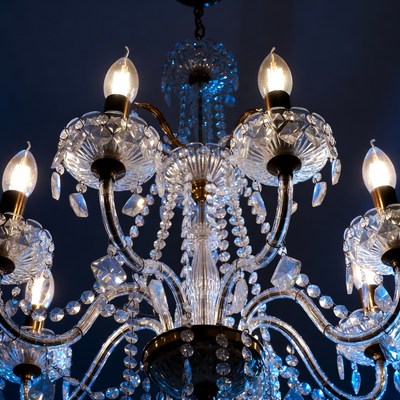 Crystal Chandelier with Lit Bulbs