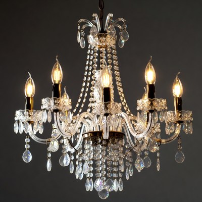 Crystal Chandelier with Lit Candles