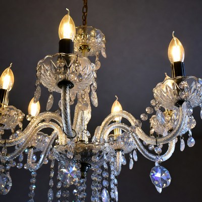 Crystal Chandelier with Lit Candles