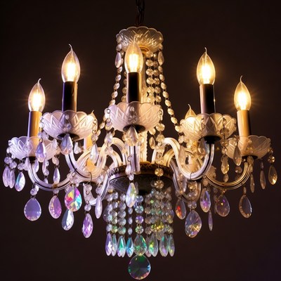 Elegant Crystal Chandelier with Lit Candles