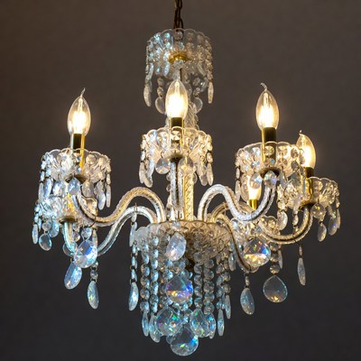 Crystal Chandelier with Lit Candles