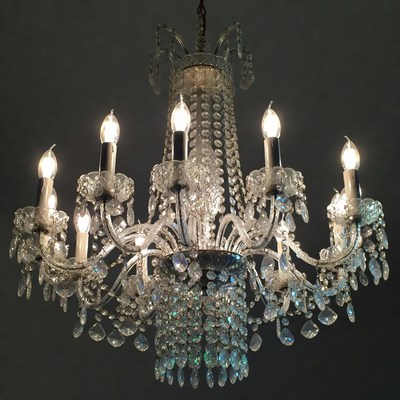 Crystal Chandelier with Lit Candles