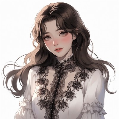 Asian woman in lace Victorian blouse