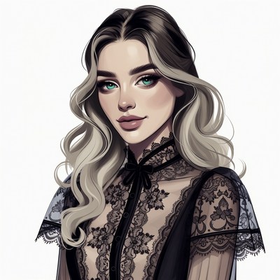 Woman in black lace dress portrait
