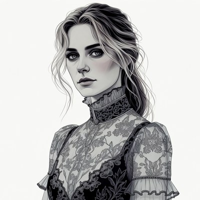 Victorian woman in lace dress portrait