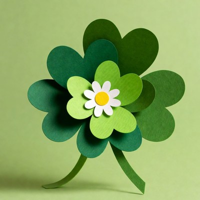 Paper cutout shamrock with daisy