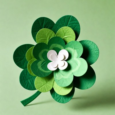 Paper craft four-leaf clover with flower