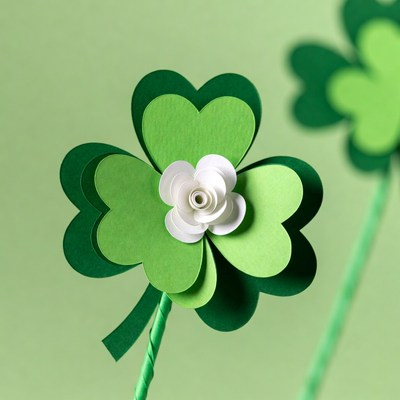 Paper shamrock with white rose