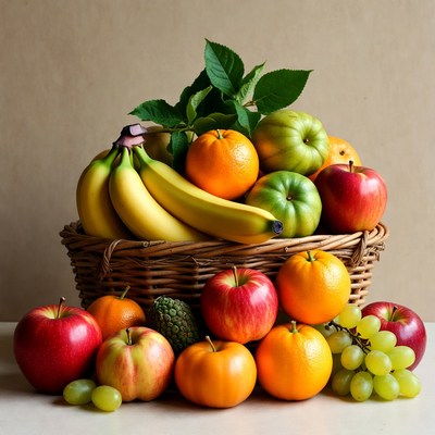 Fresh Fruit Basket with Apples Oranges Bananas