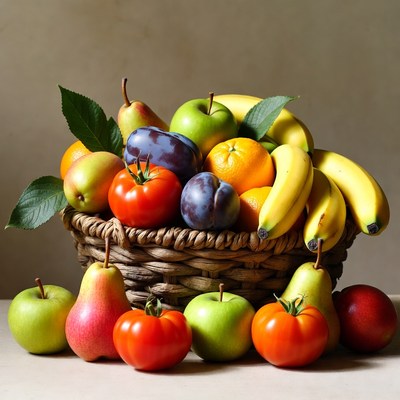 Basket of Fresh Fruits and Vegetables