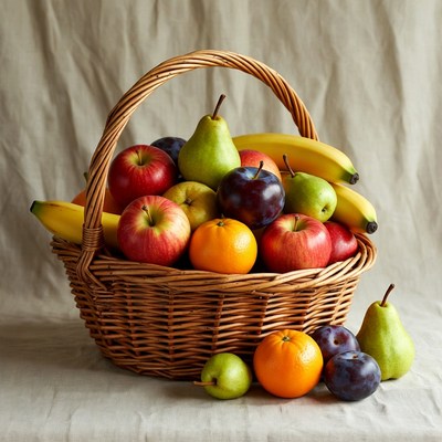 Wicker Basket of Fresh Fruits