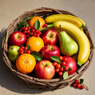 Wicker Basket of Fresh Fruits