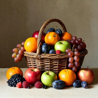 Wicker Basket Overflowing with Fresh Fruit