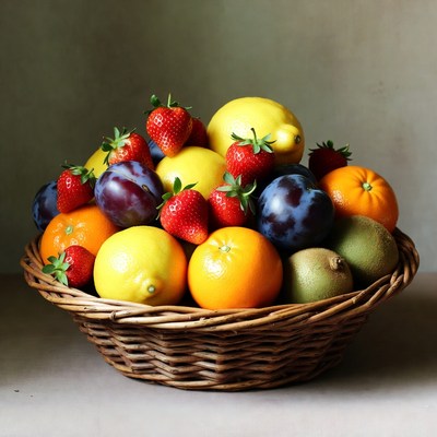 Colorful Mixed Fruit in Wicker Basket