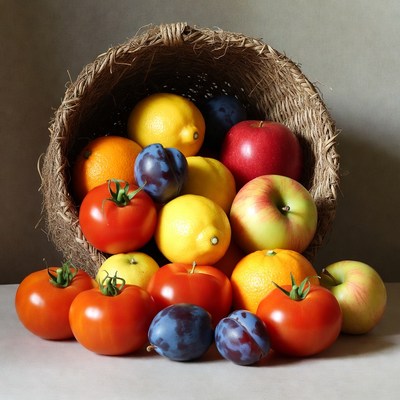 Wicker Basket Overflowing with Fresh Fruits