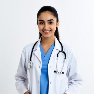 Smiling Asian female doctor with stethoscope