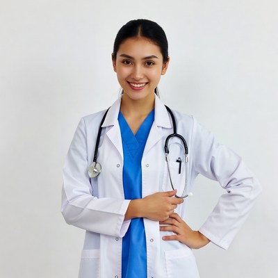 Asian female doctor smiling with stethoscope