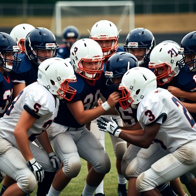 Football team huddle on field