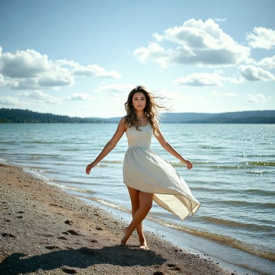 Woman in white dress on beach