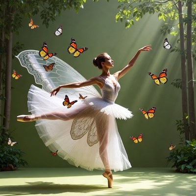 Ballerina with butterfly wings dancing