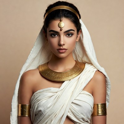 Indian woman in gold jewelry and white saree