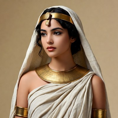 Egyptian Woman in White Dress and Gold Jewelry