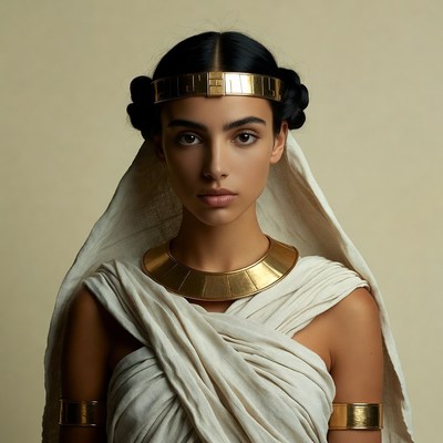 Egyptian Woman in White Draped Gown