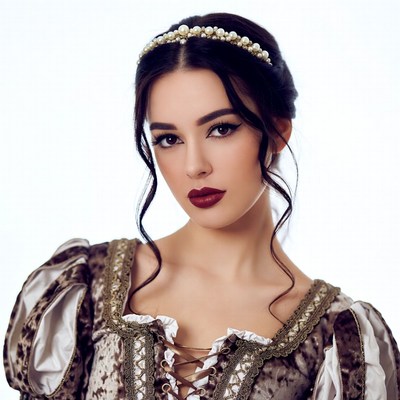 Woman in Renaissance gown with pearl headband