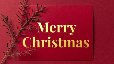 Merry Christmas red card with greenery