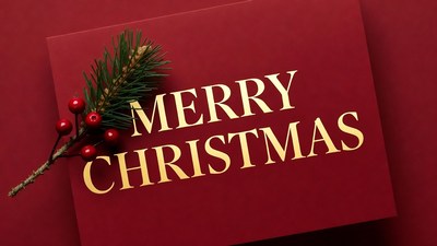 Merry Christmas red card with fir berries