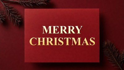 Merry Christmas Card on Red Background