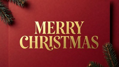 Merry Christmas Gold Text with Pine Branches