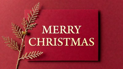 Merry Christmas Card with Gold Leaves