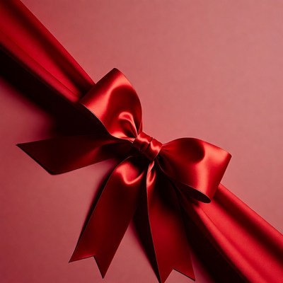 Red Satin Bow on Gradient Background