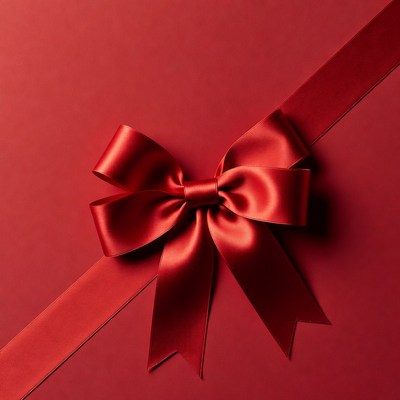 Red Satin Bow on Red Background