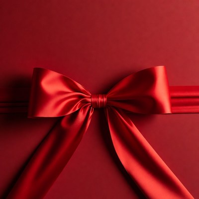Red Satin Bow on Red Background