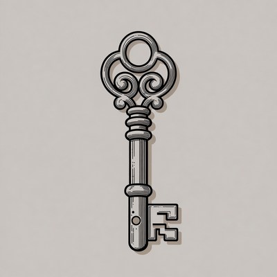 Vintage ornate key illustration