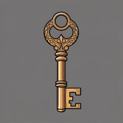 Ornate Golden Key with E