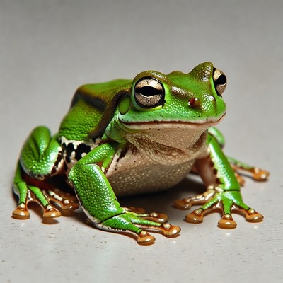 Green tree frog on white background