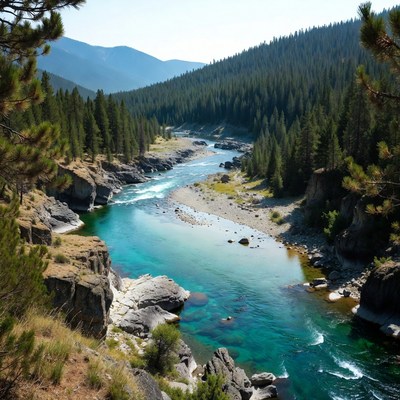 Turquoise River in Forested Mountain Valley