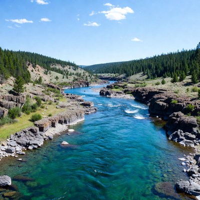 River flowing through forested canyon