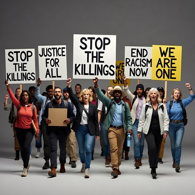 Diverse protesters holding anti-racism signs